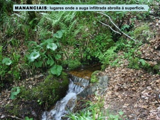 MANANCIAIS: lugares onde a auga infiltrada abrolla á superficie.

 