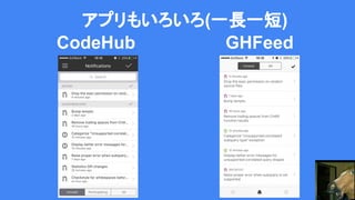 アプリもいろいろ(一長一短)
CodeHub GHFeed
 