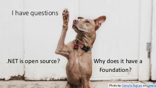 .NET is open source?
I have questions
Photo by Camylla Battani on Unspla
Why does it have a
Foundation?
 