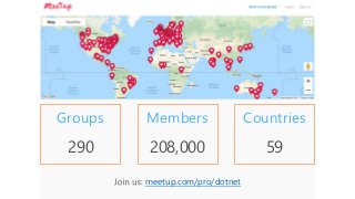 meetup.com/pro/dotnet
Groups
290
Members
208,000
Countries
59
 