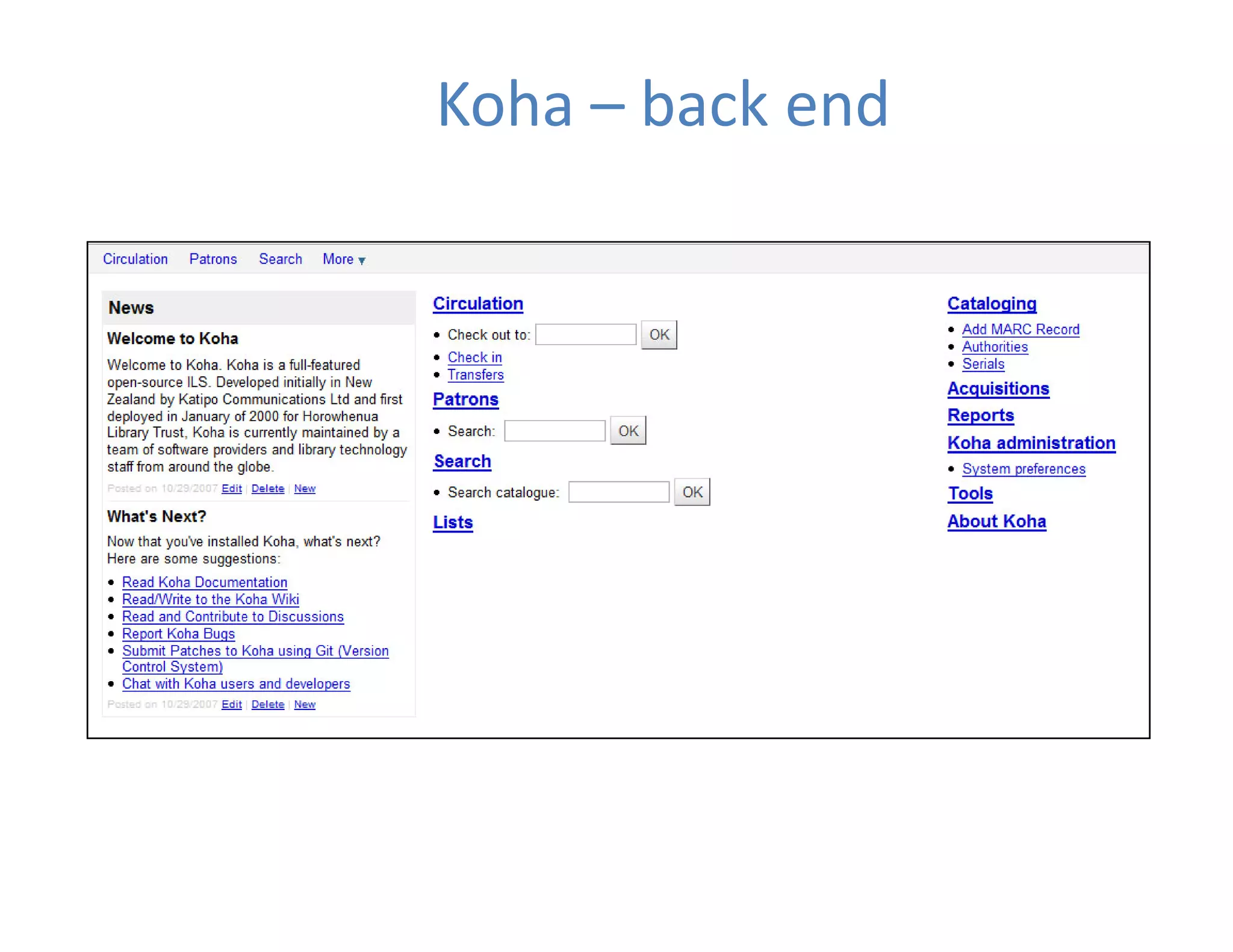 Koha – back end
 