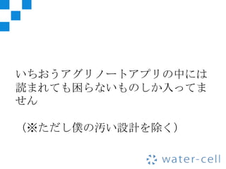 いちおうアグリノートアプリの中には
読まれても困らないものしか入ってま
せん

（※ただし僕の汚い設計を除く）
 