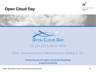Open Source in der Schweiz21. Juni 2016 21
Open Cloud Day
Quelle: https://www.ch-open.ch/events/open-cloud-day-2016/
 