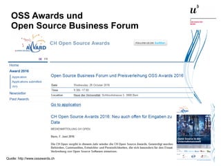 Open Source in der Schweiz21. Juni 2016 22
OSS Awards und
Open Source Business Forum
Quelle: http://www.ossawards.ch
 