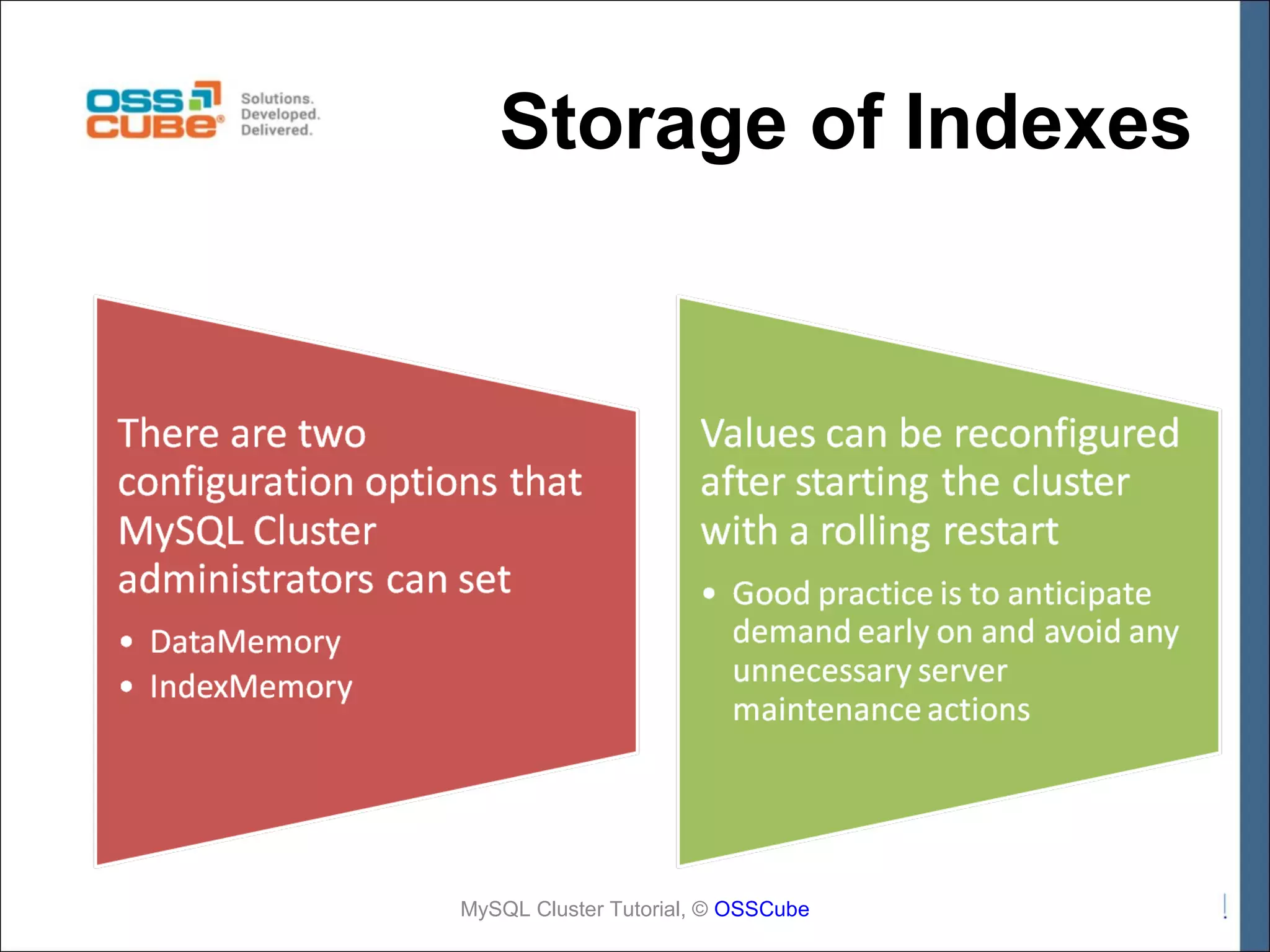 Storage of Indexes MySQL Cluster Tutorial, © OSSCube 