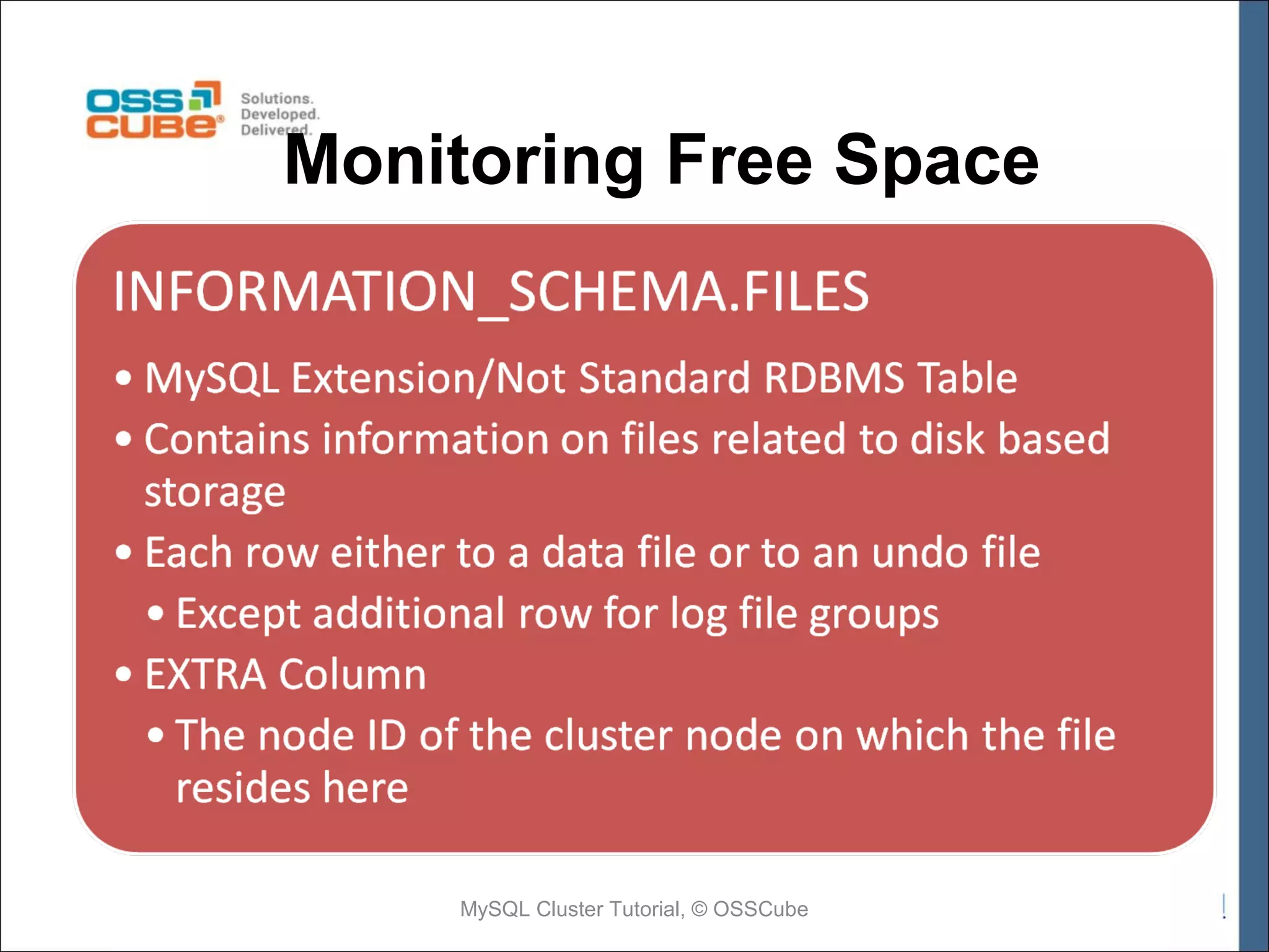 Monitoring Free Space MySQL Cluster Tutorial, © OSSCube 