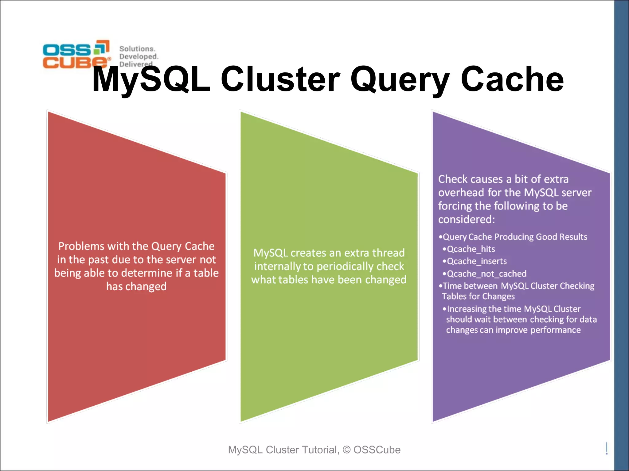 MySQL Cluster Query Cache MySQL Cluster Tutorial, © OSSCube 