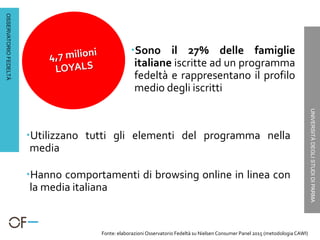 OSSERVATORIOFEDELTÀ
UNIVERSITÀDEGLISTUDIDIPARMA
Sono il 27% delle famiglie
italiane iscritte ad un programma
fedeltà e ra...