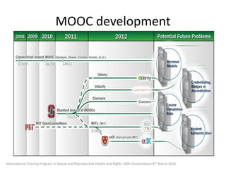 MOOC development
International Training Program in Sexual and Reproductive Health and Rights SIDA Ossiannilsson 8th March 2016
 