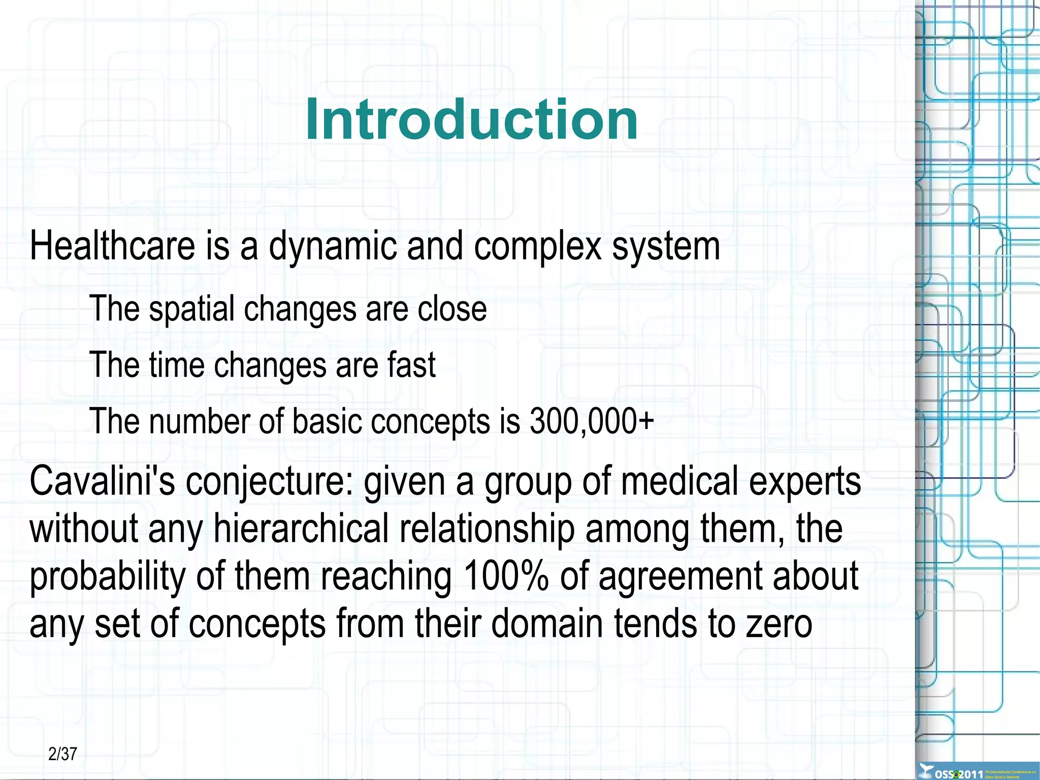 Introduction Healthcare is a dynamic and complex system The spatial changes are close 