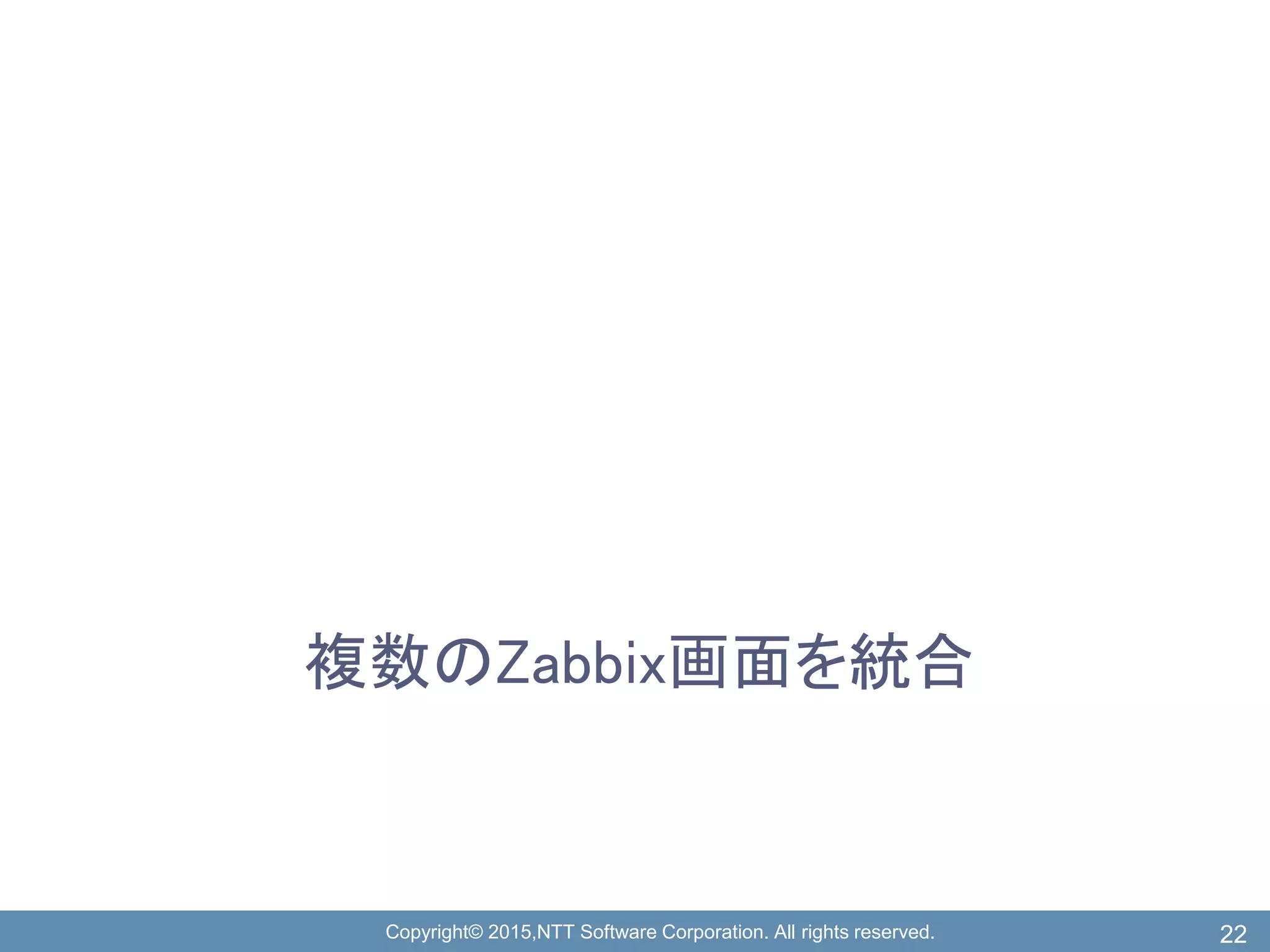 Copyright© 2015,NTT Software Corporation. All rights reserved.
複数のZabbix画面を統合
22
 
