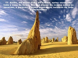 11  Então, me disse: Filho do homem, estes ossos são toda a casa de Israel. Eis que dizem: Os nossos ossos se secaram, e pereceu a nossa esperança; estamos de todo exterminados 