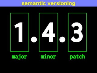 1.4.3
major minor patch
semantic versioning
下位互換性のあるバグ修正は patch を上げる
 