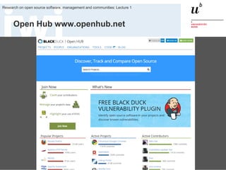 Fall Term 2015
Research on open source software, management and communities: Lecture 1
34
Open Hub www.openhub.net
 