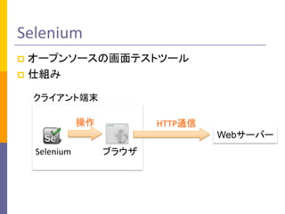 Selenium
`ץ󥽩`λƥȥĩ`
? ˽M
?

饤ȶĩ


HTTPͨ
Web`Щ`

Selenium

֥饦

 