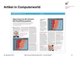 Open Source Studie Schweiz 2015 – Und wie weiter?26. November 2015 10
Artikel in Computerworld
 