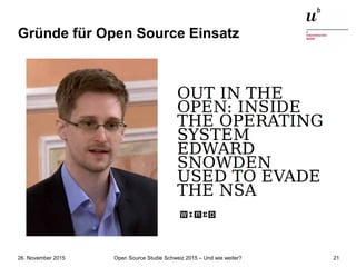 Open Source Studie Schweiz 2015 – Und wie weiter?26. November 2015 21
Gründe für Open Source Einsatz
 