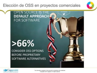 The information contained in this document is proprietary and confidential.
Copyright© 2016 Capgemini. All rights reserved.
Elección de OSS en proyectos comerciales
 