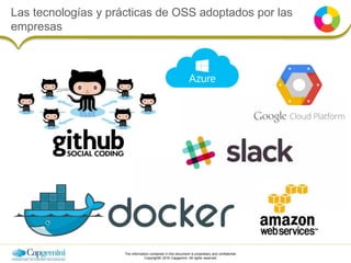 The information contained in this document is proprietary and confidential.
Copyright© 2016 Capgemini. All rights reserved.
Las tecnologías y prácticas de OSS adoptados por las
empresas
 