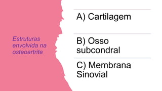 Cartilagem Normal
• A composição e a complexa organização estrutural entre o
colágeno e os proteoglicanos garantem as prop...
