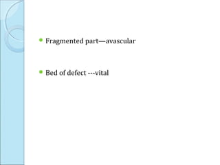  Fragmented part—avascular
 Bed of defect ---vital
 