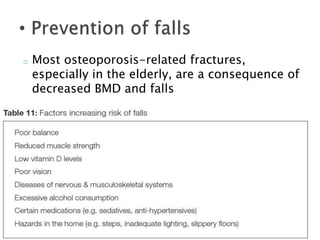 o

Most osteoporosis-related fractures,
especially in the elderly, are a consequence of
decreased BMD and falls

 