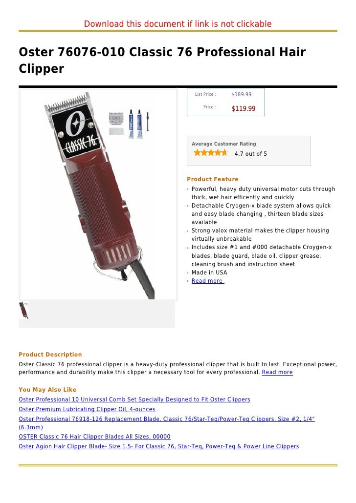Oster 76076 010 Classic 76 Professional Hair Clipper