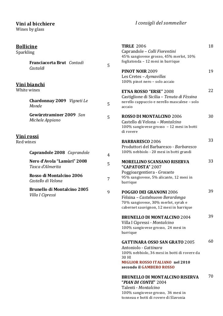 Osteria Brunello: La nostra Carta dei Vini (Milano)