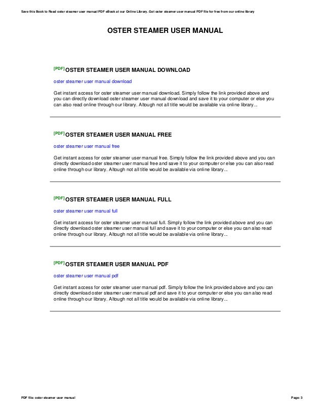 Oster steamer user manual