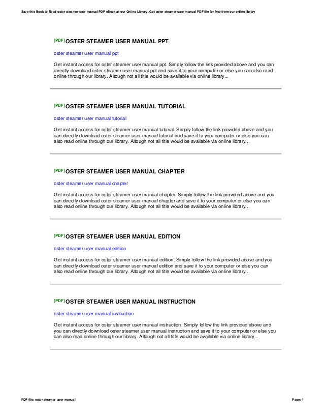 Oster steamer user manual