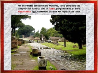 Un altro tratto del Decumano Massimo,  la via principale che attraversava  l'antica  città  di  Ostia   giungendo fino al  mare. Ostia Antica , oggi, è arretrata di alcuni Km rispetto alla costa. 