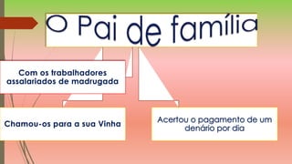 Chamou-os para a sua Vinha
Com os trabalhadores
assalariados de madrugada
 
