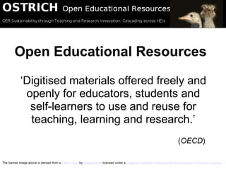 Open Educational Resources ‘ Digitised materials offered freely and openly for educators, students and self-learners to use and reuse for teaching, learning and research.’ ( OECD ) The banner image above is derived from a  Flickr image  by  matstornberg  licensed under a  Creative Commons Attribution-NonCommercial 2.0 Generic Licence .  