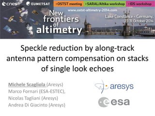 Speckle reduction by along-track antenna pattern compensation on stacks of single look echoes 
Michele Scagliola (Aresys) 
Marco Fornari (ESA-ESTEC), 
Nicolas Tagliani (Aresys) 
Andrea Di Giacinto (Aresys) 
 