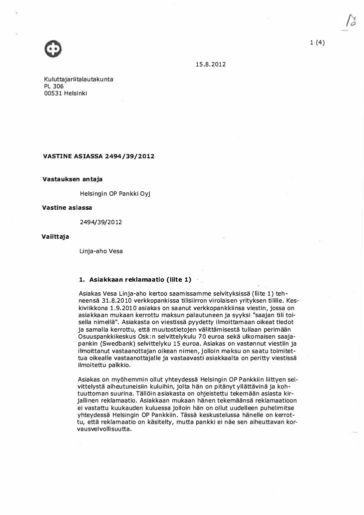 Osuuspankki Kuluttajariitalautakunta osuuspankki-kuluttajariitalautakunta