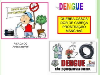 “QUEBRA-OSSOS”
DOR DE CABEÇA
PROSTRAÇÃO
MANCHAS
PICADA DO
Aedes aegypti
 