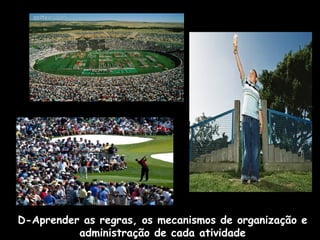 D-Aprender as regras, os mecanismos de organização e
administração de cada atividade

 
