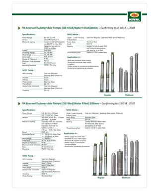 Olwin Pump Oswal's submersible pumps range | PDF