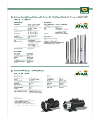 Olwin Pump Oswal's submersible pumps range | PDF
