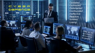 C Y B E R


DEFENCE
Outdated
Outmoded
Outsmarted
Confounded
Ine
ff
ective
Reactive
Isolated
Losing
Little or no
automation
dominated
by people
 