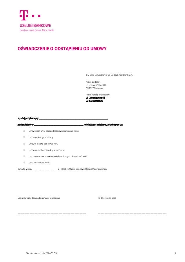 Oswiadczenie o odstapieniu