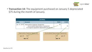 • Transaction 14: The equipment purchased on January 5 depreciated
$75 during the month of January.
Modified for PPT.
 