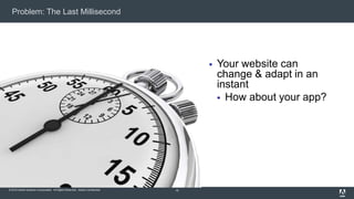 © 2015 Adobe Systems Incorporated. All Rights Reserved. Adobe Confidential.
Problem: The Last Millisecond
15
 Your website can
change & adapt in an
instant
 How about your app?
 