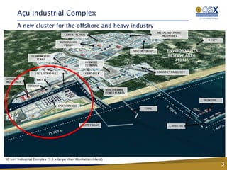 Açu Industrial Complex
       A new cluster for the offshore and heavy industry




90 km² Industrial Complex (1.5 x larger than Manhattan Island)
                                                                 3
 