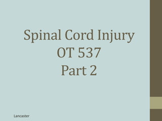 Spinal Cord Injury
OT 537
Part 2
Lancaster
 