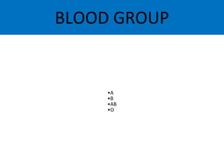 BLOOD GROUP
•A
•B
•AB
•O
 