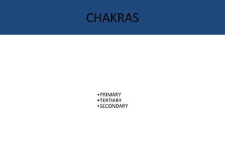 CHAKRAS
•PRIMARY
•TERTIARY
•SECONDARY
 