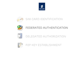 sim card identification


Federated authentication


Delegated authorization


P2p key establishment
 