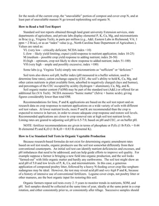Soil Nutrient Report Example Practical Nutrient Management for Organic Vegetables | PDF