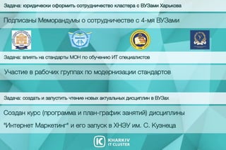 Задача:юридическиоформитьсотрудничествокластерасВУЗамиХарькова
 